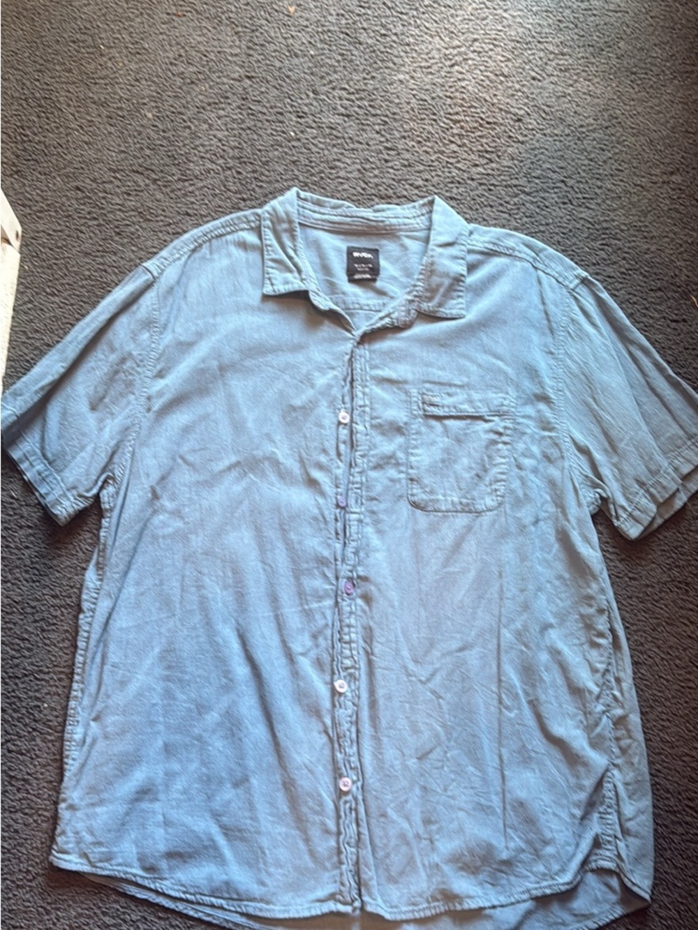 RVCA Light Blue Short-Sleeve Button-Up Shirt Mens XL